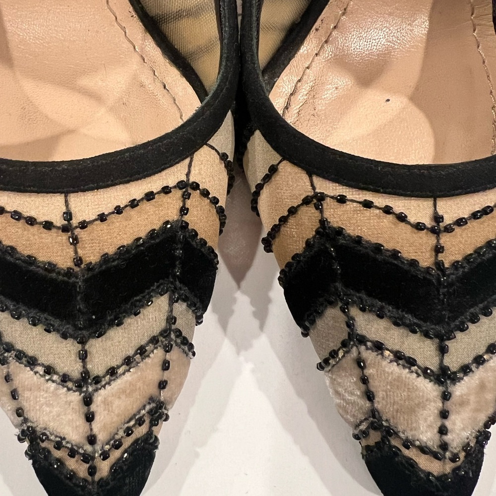 Dior Black and Cream Striped Heels - Picture 5 of 7